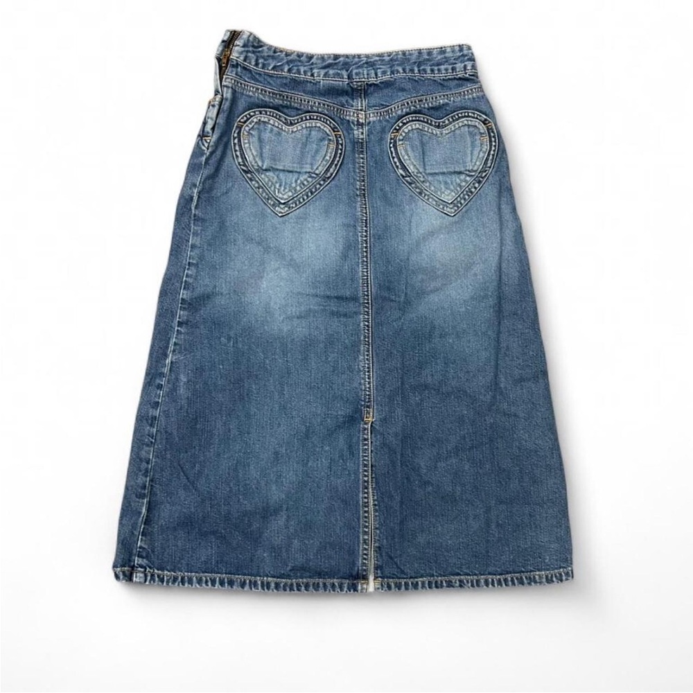 Denim A-Line Midi Skirt with Floral Embroidery - Picture 2 of 6